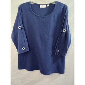 Quaker Factory By Jeanne Bice Women Medium Blue 3/4 Split Sleeve